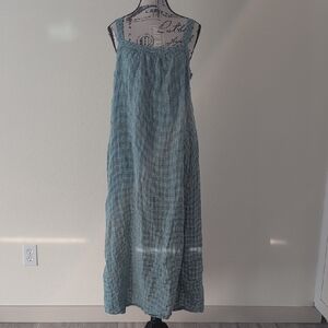 Eileen Fisher Teal Checkered Maxi Dress